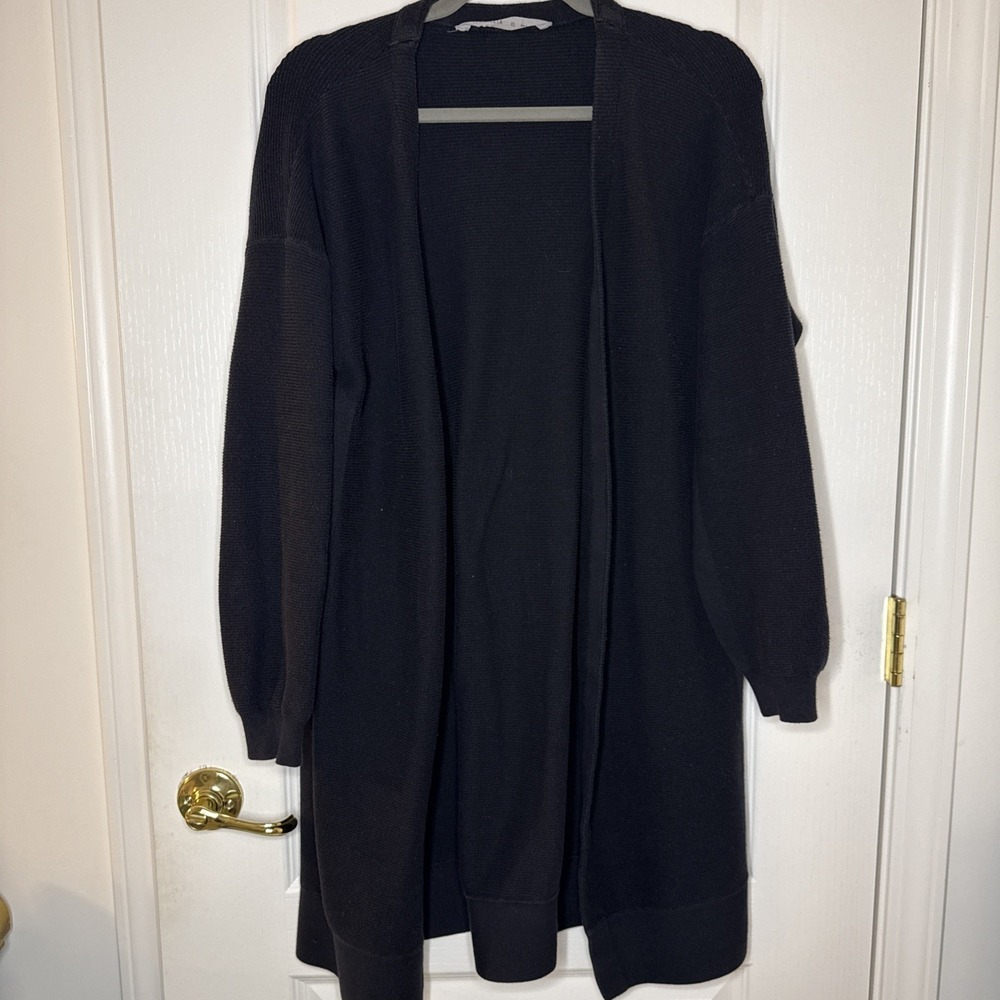 Athleta Black Open Front Longline Cardigan Duster XL Ribbed Knit Athleisure